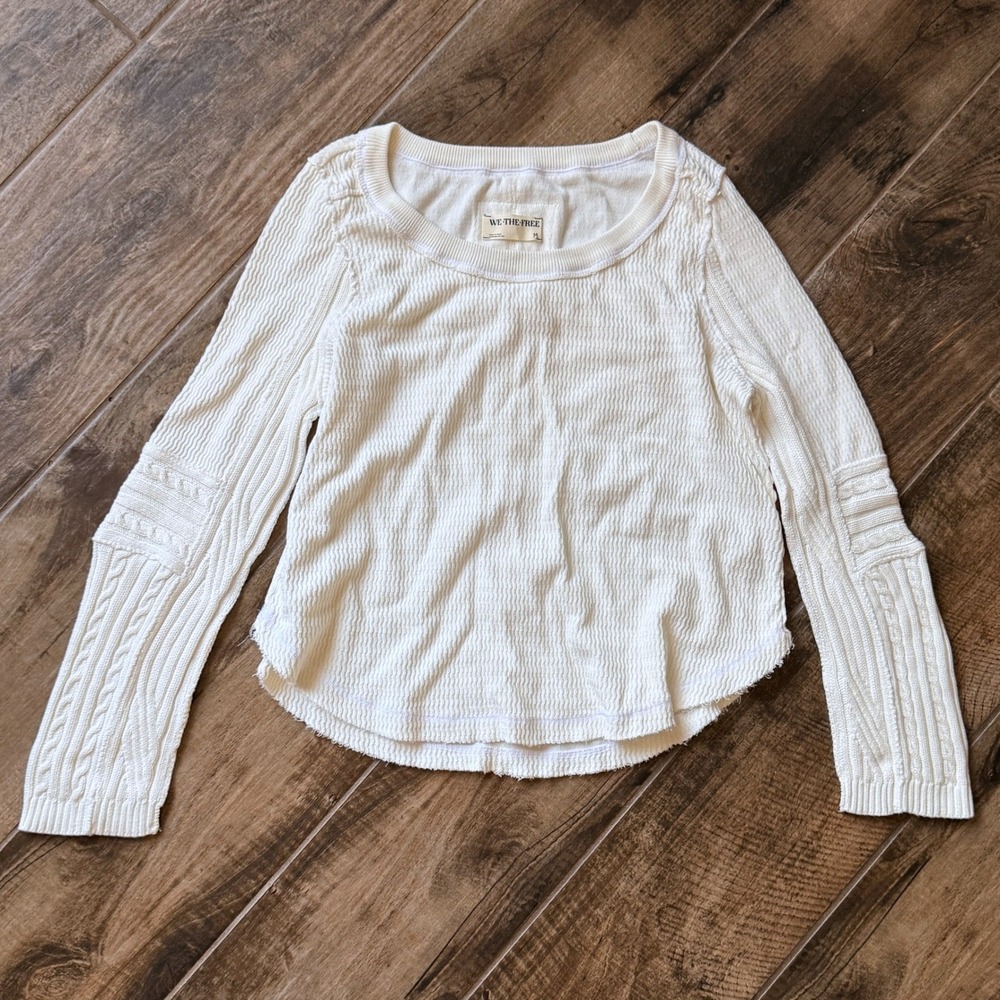 We The Free Women's Swinging Cable Cuff Waffle-Knit Top, White, M (NWOT)